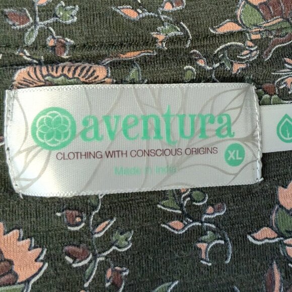 AVENTURA Sage Green/Pink Floral Long Sleeve Button Knit Blouse; Size XL - Picture 4 of 5